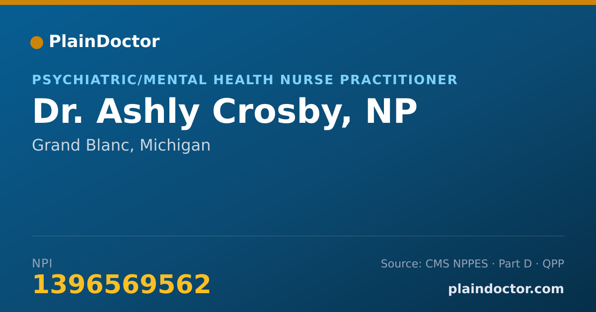 Shareable card for Ashly Crosby, NP - Psychiatric/Mental Health Nurse Practitioner, Grand Blanc, MI