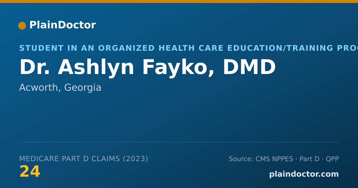 Shareable card for Ashlyn Fayko, DMD - Student in an Organized Health Care Education/Training Program, Acworth, GA