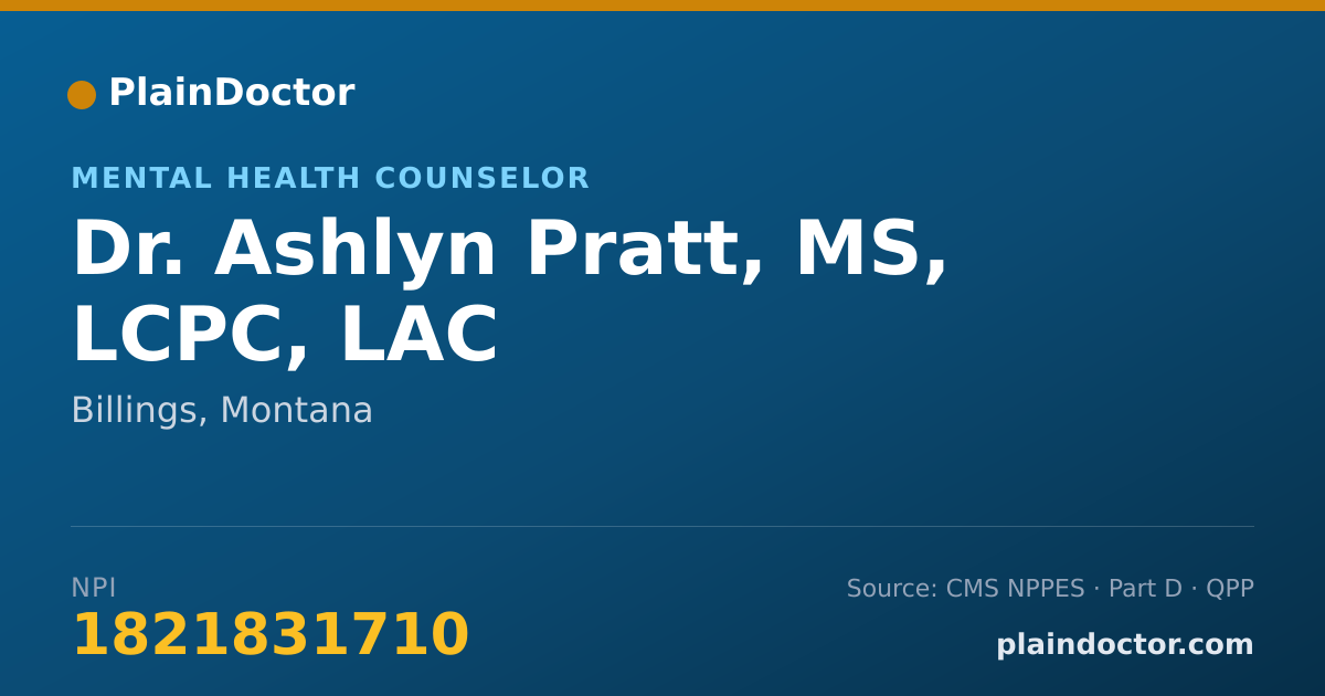Shareable card for Ashlyn Pratt, MS, LCPC, LAC - Mental Health Counselor, Billings, MT