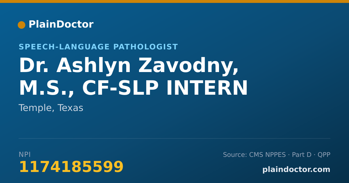 Shareable card for Ashlyn Zavodny, M.S., CF-SLP INTERN - Speech-Language Pathologist, Temple, TX