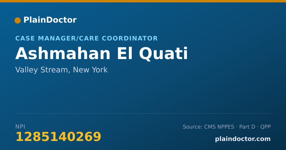 Shareable card for Ashmahan El Quati - Case Manager/Care Coordinator, Valley Stream, NY
