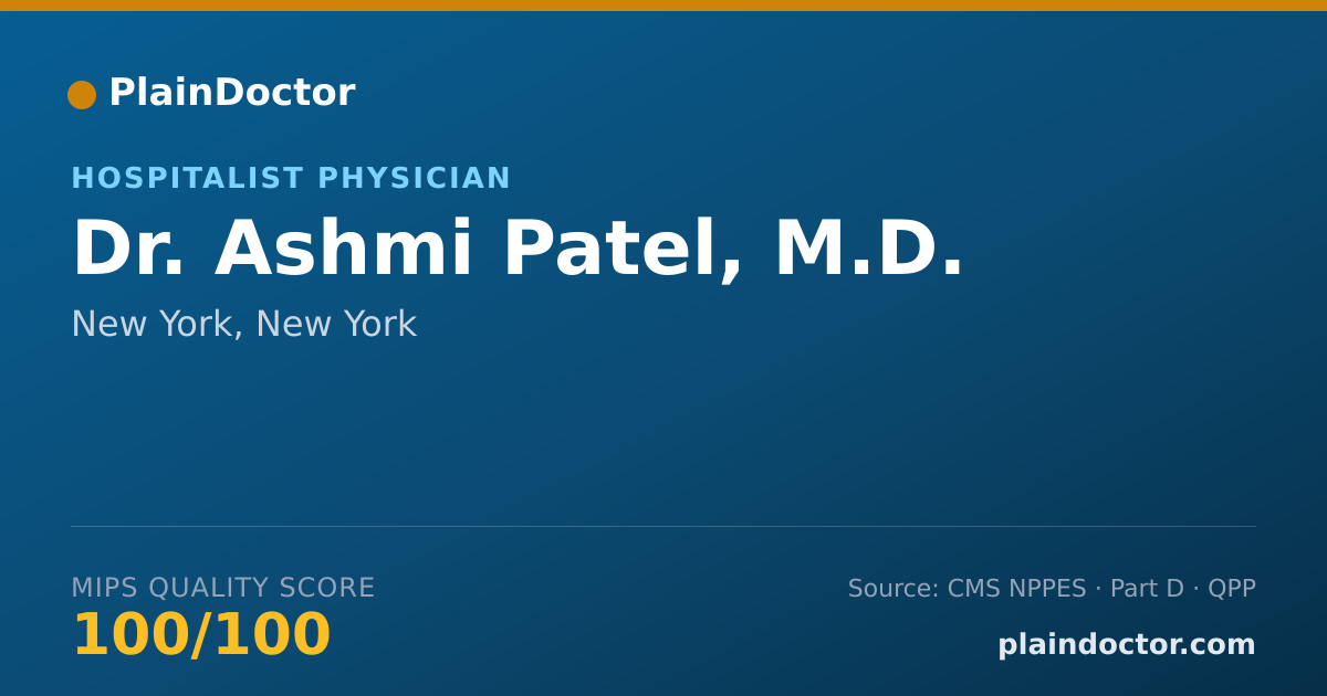 Shareable card for Ashmi Patel, M.D. - Internal Medicine Physician, New York, NY