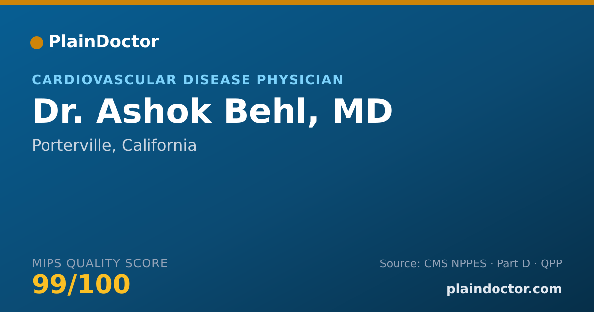 Shareable card for Ashok Behl, MD - Cardiovascular Disease Physician, Porterville, CA