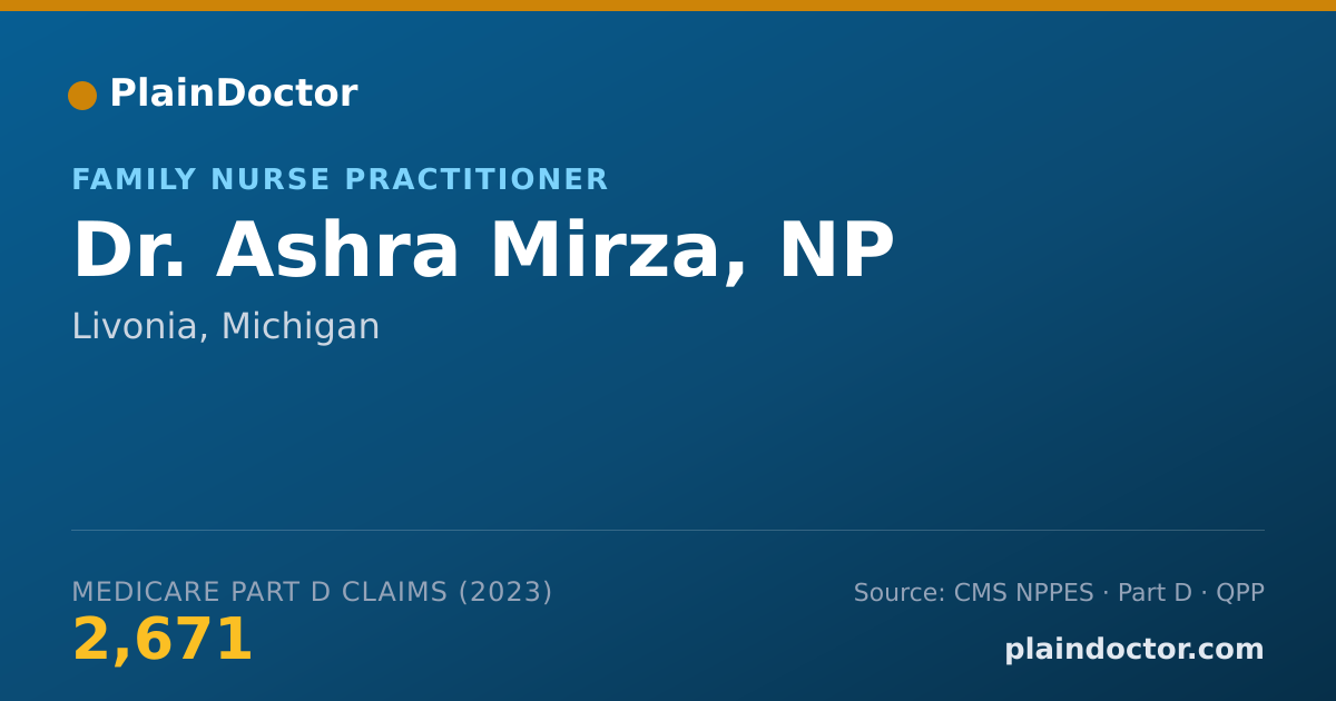 Shareable card for Ashra Mirza, NP - Family Nurse Practitioner, Livonia, MI