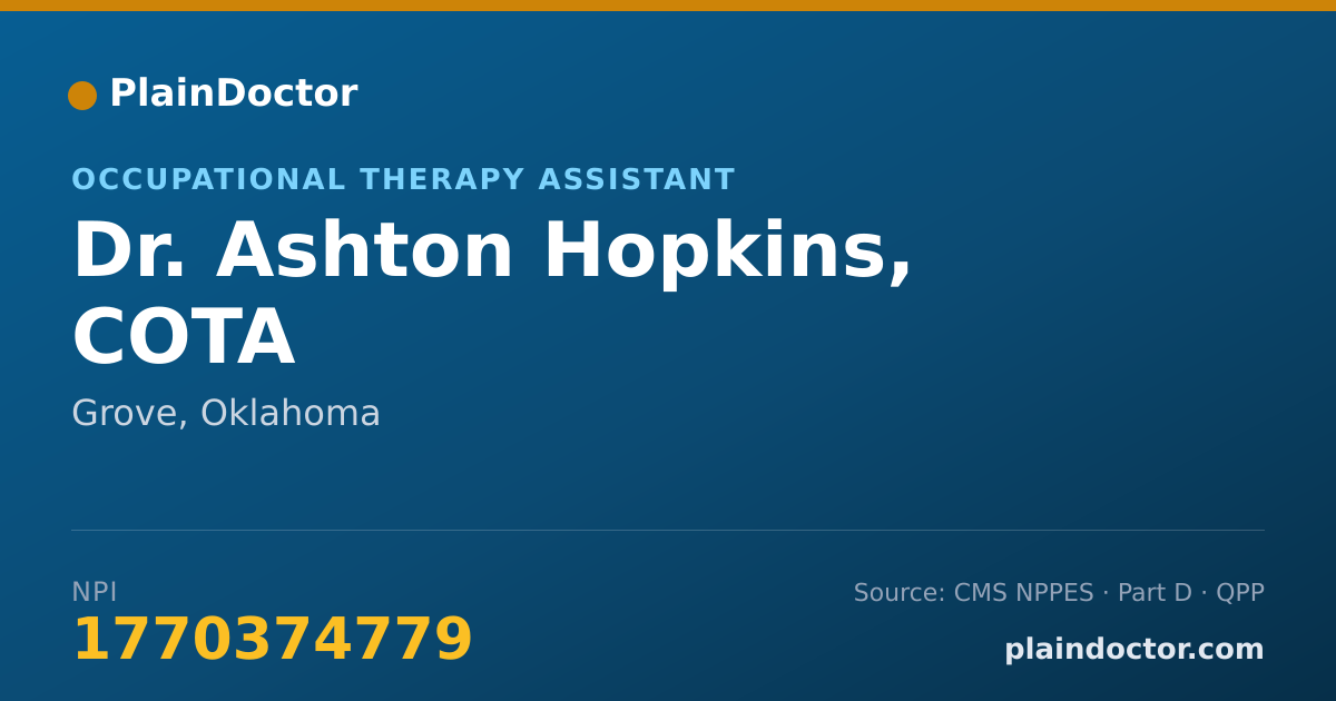 Shareable card for Ashton Hopkins, COTA - Occupational Therapy Assistant, Grove, OK