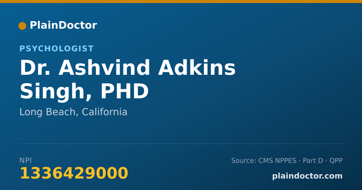 Shareable card for Ashvind Adkins Singh, PHD - Psychologist, Long Beach, CA