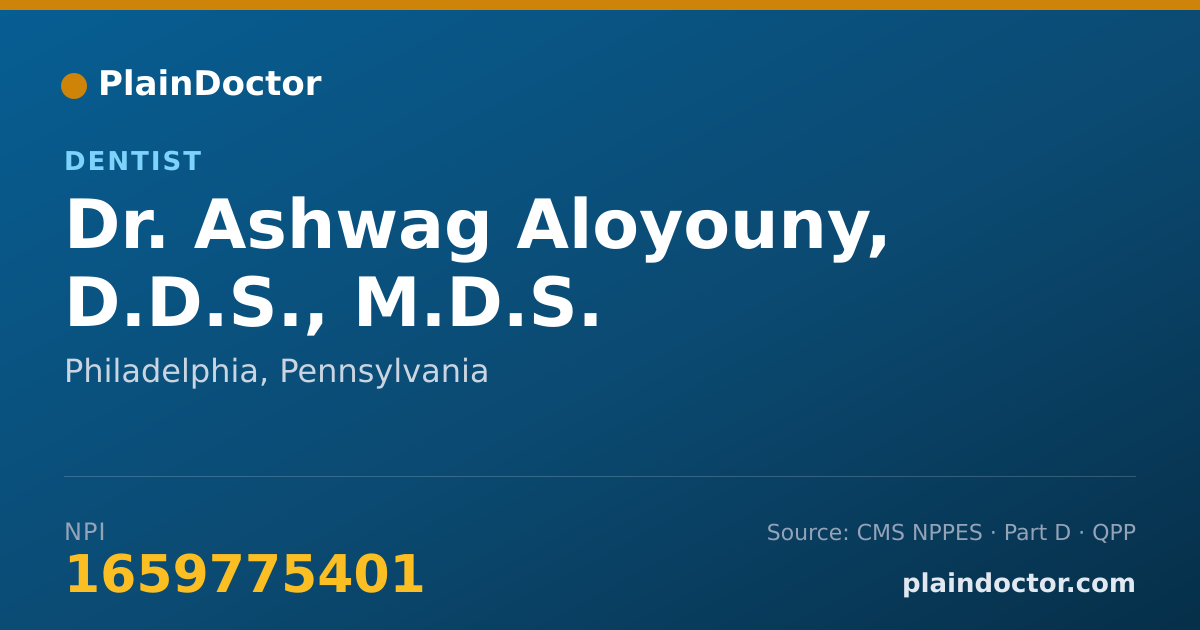 Shareable card for Ashwag Aloyouny, D.D.S., M.D.S. - Dentist, Philadelphia, PA