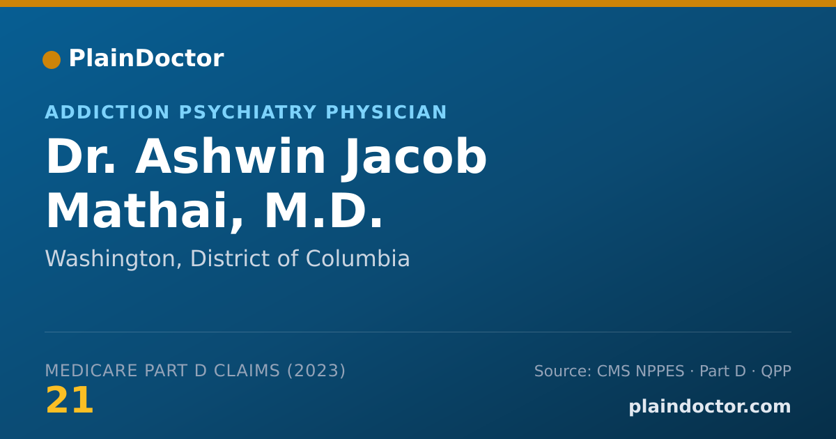 Shareable card for Ashwin Jacob Mathai, M.D. - Addiction Psychiatry Physician, Washington, DC