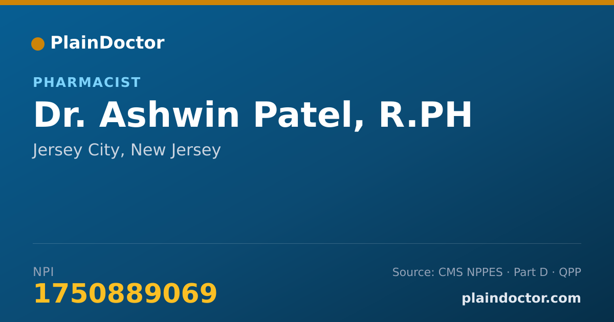 Shareable card for Ashwin Patel, R.PH - Pharmacist, Jersey City, NJ