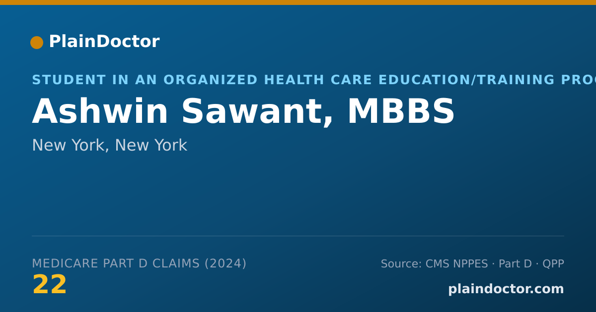 Shareable card for Ashwin Sawant, MBBS - Student in an Organized Health Care Education/Training Program, New York, NY