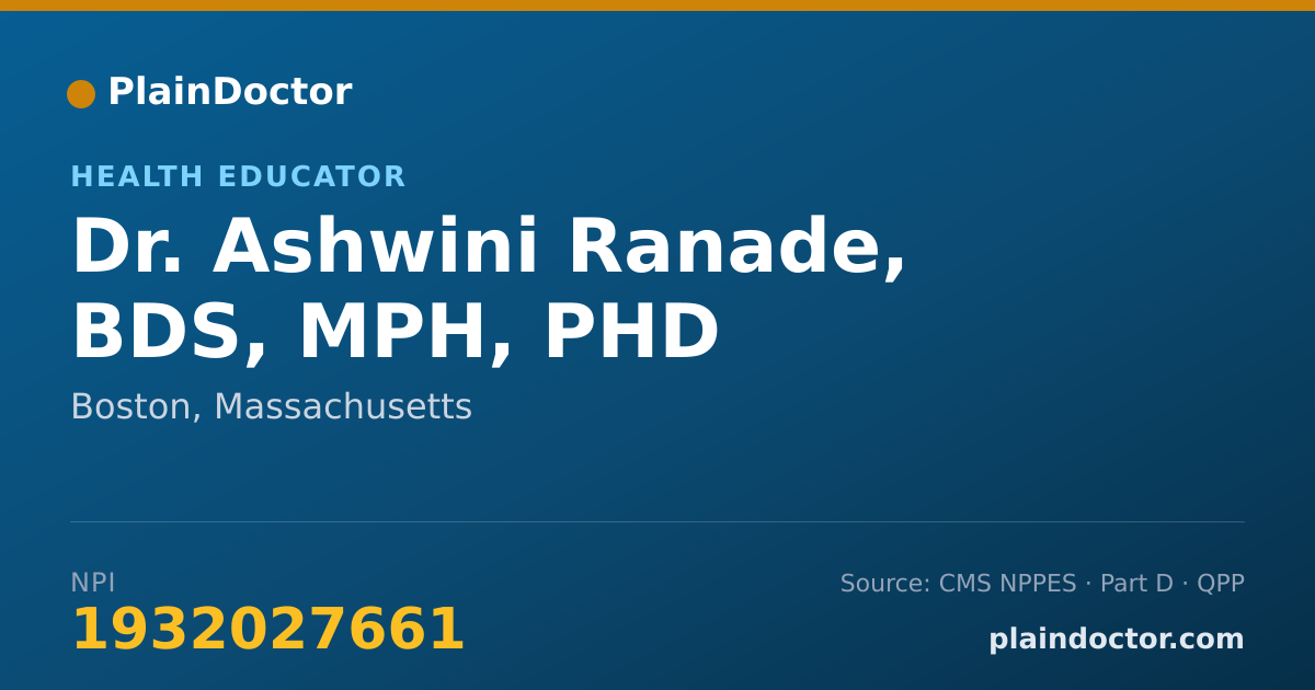 Shareable card for Ashwini Ranade, BDS, MPH, PHD - Health Educator, Boston, MA