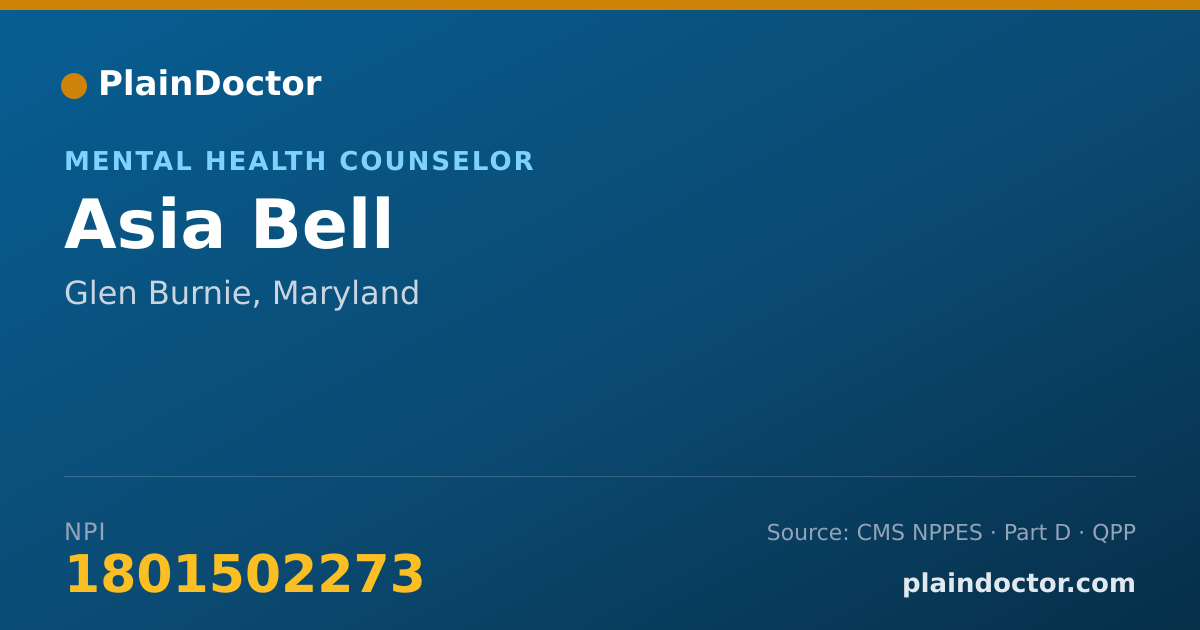 Shareable card for Asia Bell - Mental Health Counselor, Glen Burnie, MD