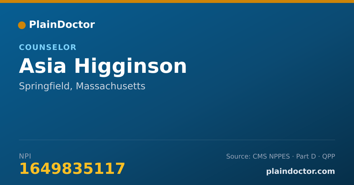 Shareable card for Asia Higginson - Counselor, Springfield, MA