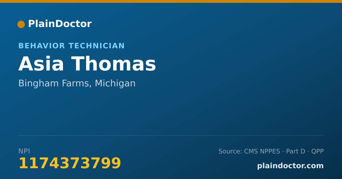 Shareable card for Asia Thomas - Behavior Technician, Bingham Farms, MI