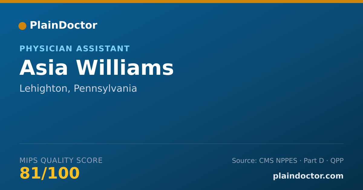 Shareable card for Asia Williams - Physician Assistant, Lehighton, PA