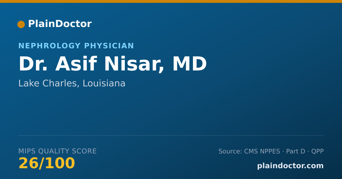 Shareable card for Asif Nisar, MD - Internal Medicine Physician, Lake Charles, LA