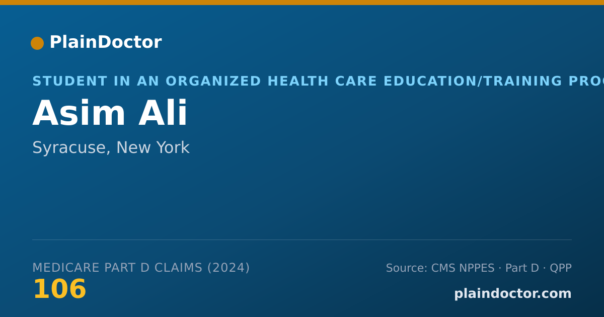Shareable card for Asim Ali - Student in an Organized Health Care Education/Training Program, Syracuse, NY
