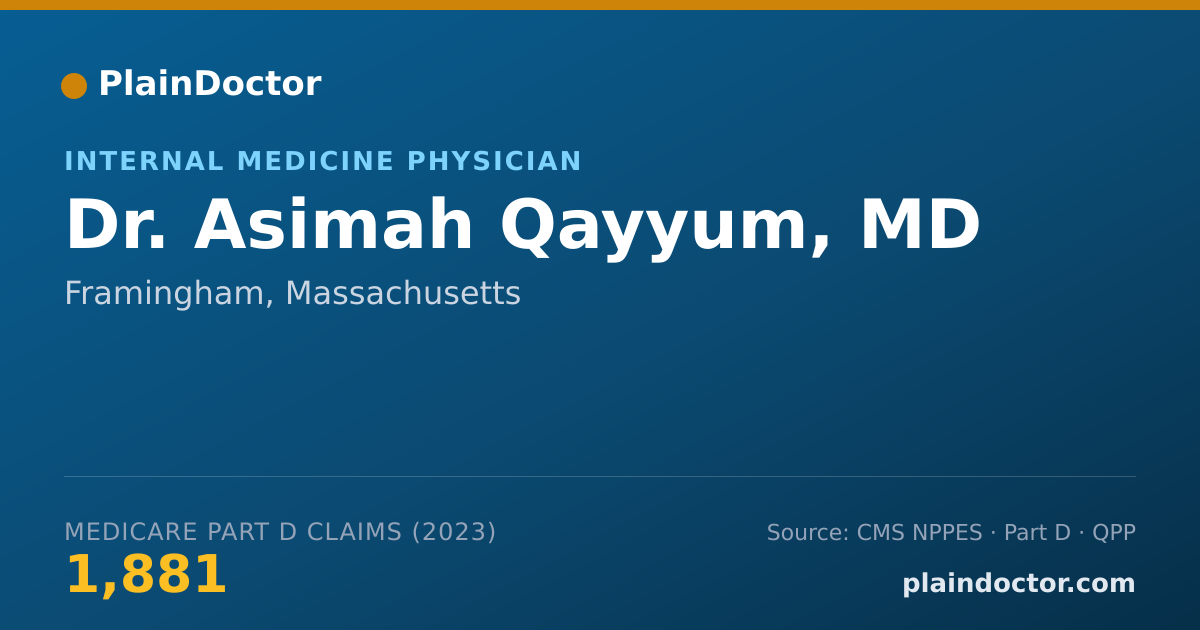 Shareable card for Asimah Qayyum, MD - Internal Medicine Physician, Framingham, MA