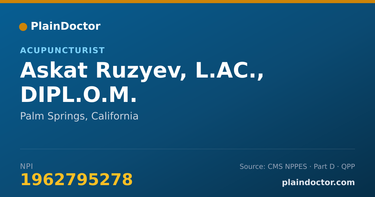 Shareable card for Askat Ruzyev, L.AC., DIPL.O.M. - Acupuncturist, Palm Springs, CA