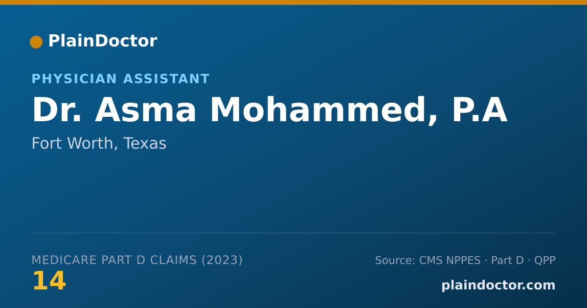 Shareable card for Asma Mohammed, P.A - Physician Assistant, Fort Worth, TX