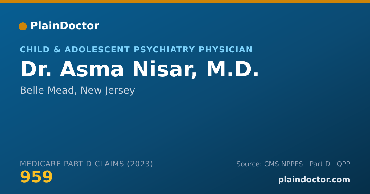 Shareable card for Asma Nisar, M.D. - Child & Adolescent Psychiatry Physician, Belle Mead, NJ