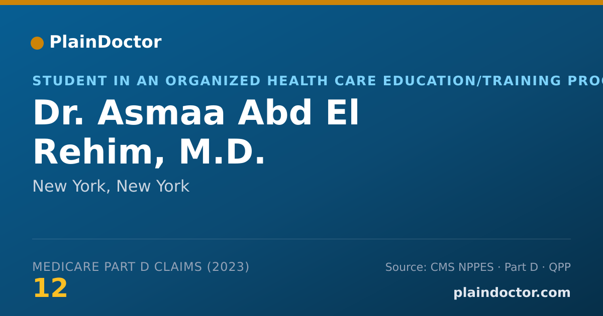 Shareable card for Asmaa Abd El Rehim, M.D. - Student in an Organized Health Care Education/Training Program, New York, NY
