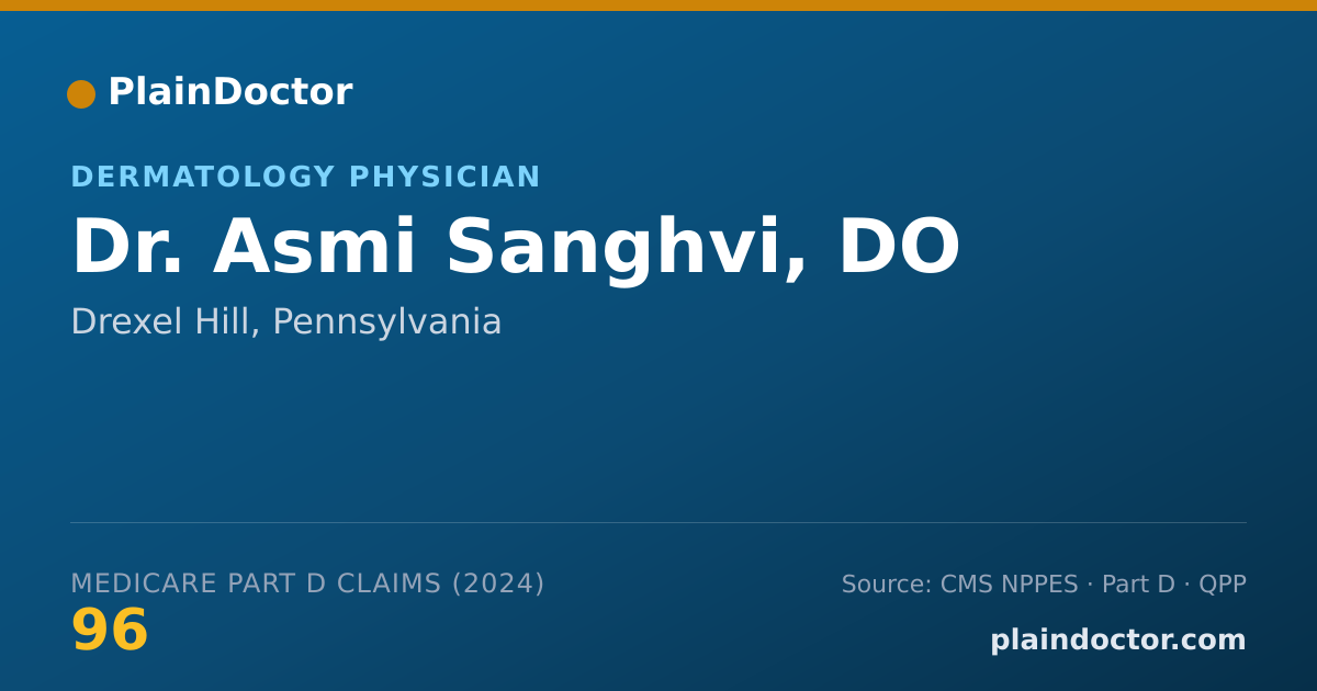 Shareable card for Asmi Sanghvi, DO - Dermatology Physician, Drexel Hill, PA