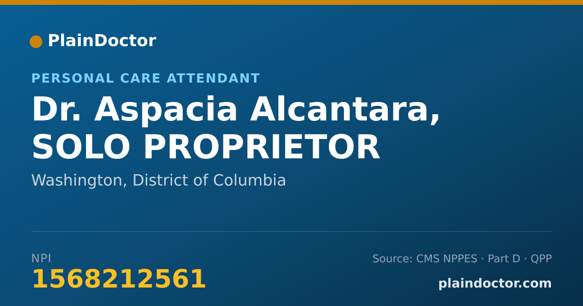 Shareable card for Aspacia Alcantara, SOLO PROPRIETOR - Personal Care Attendant, Washington, DC