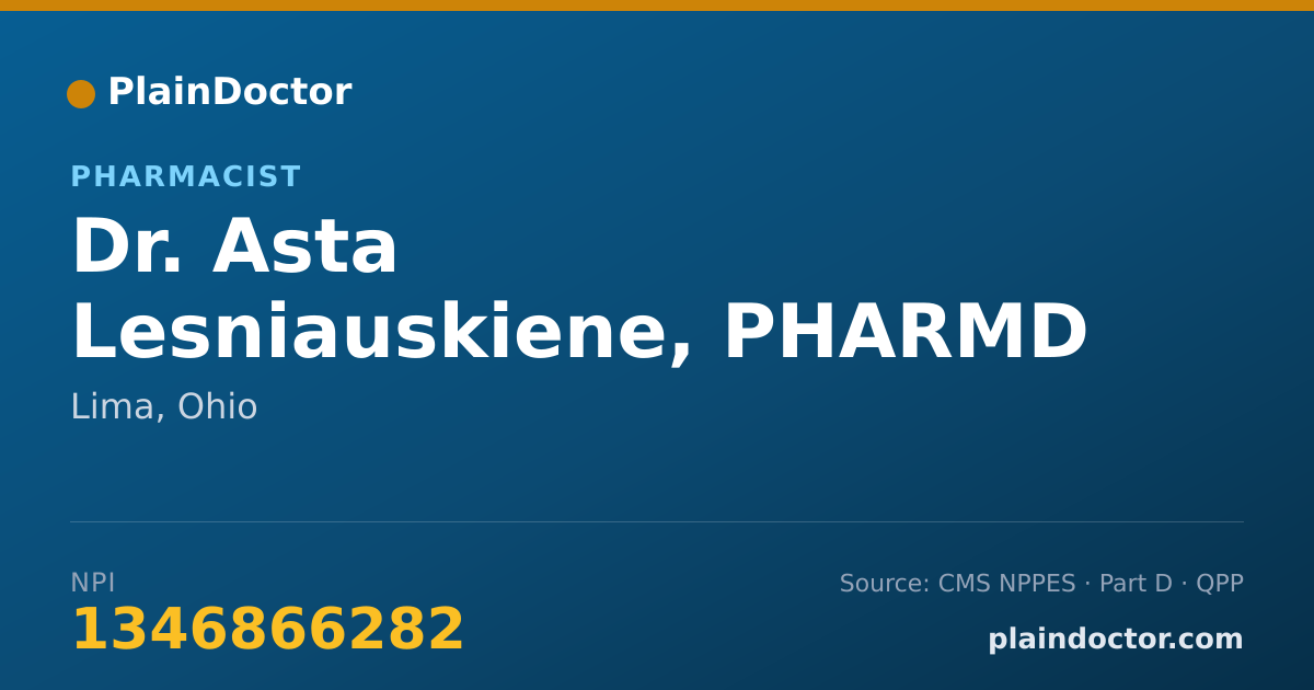 Shareable card for Asta Lesniauskiene, PHARMD - Pharmacist, Lima, OH