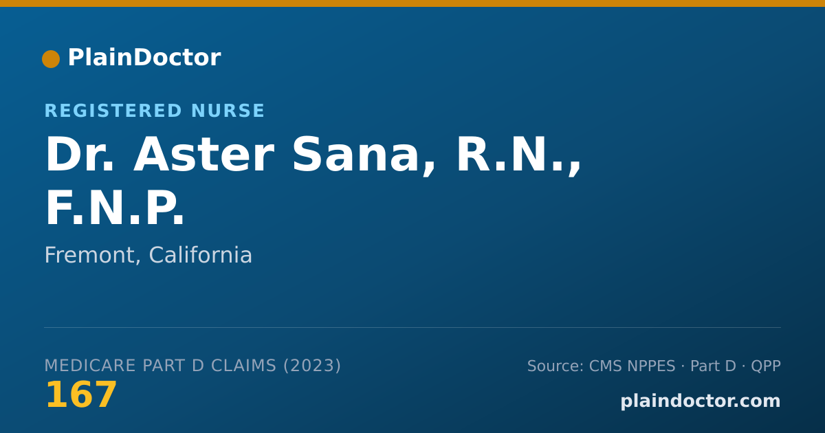 Shareable card for Aster Sana, R.N., F.N.P. - Registered Nurse, Fremont, CA