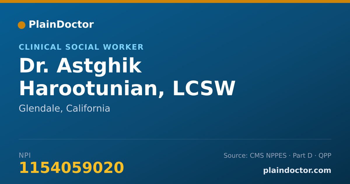 Shareable card for Astghik Harootunian, LCSW - Clinical Social Worker, Glendale, CA