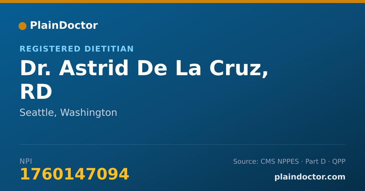 Shareable card for Astrid De La Cruz, RD - Registered Dietitian, Seattle, WA