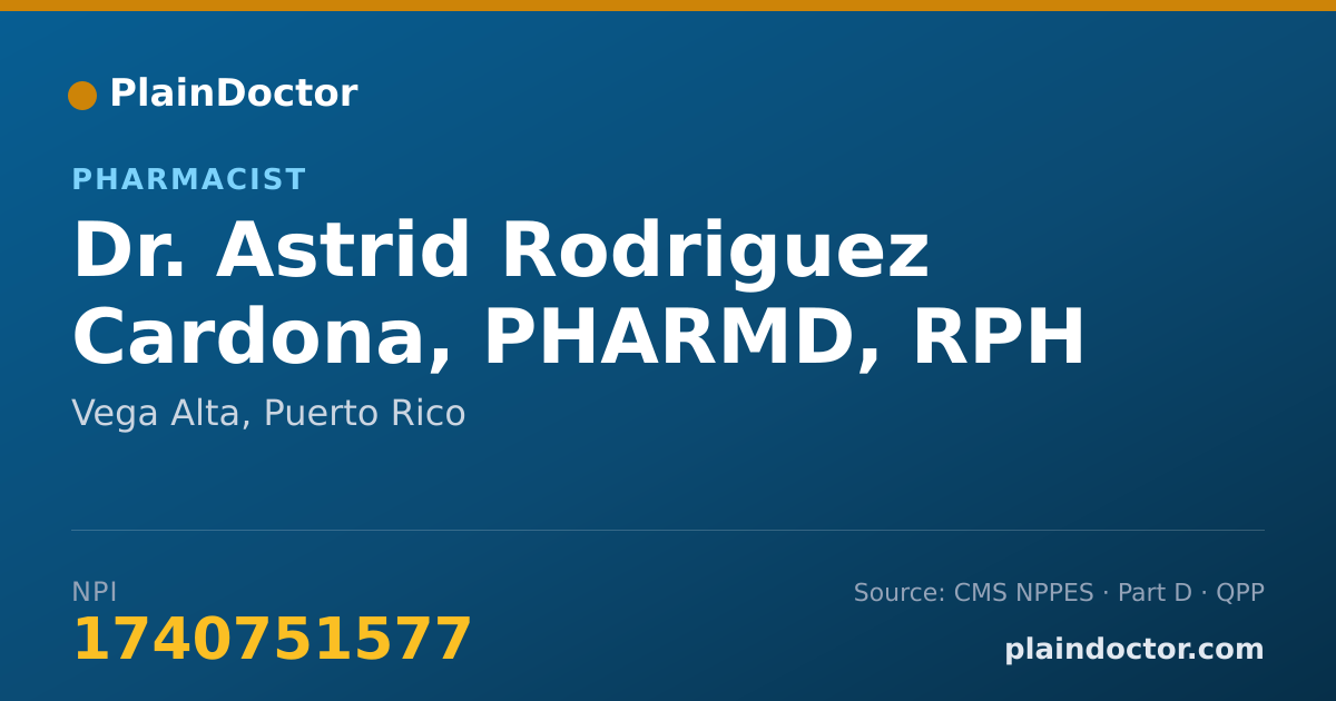 Shareable card for Astrid Rodriguez Cardona, PHARMD, RPH - Pharmacist, Vega Alta, PR