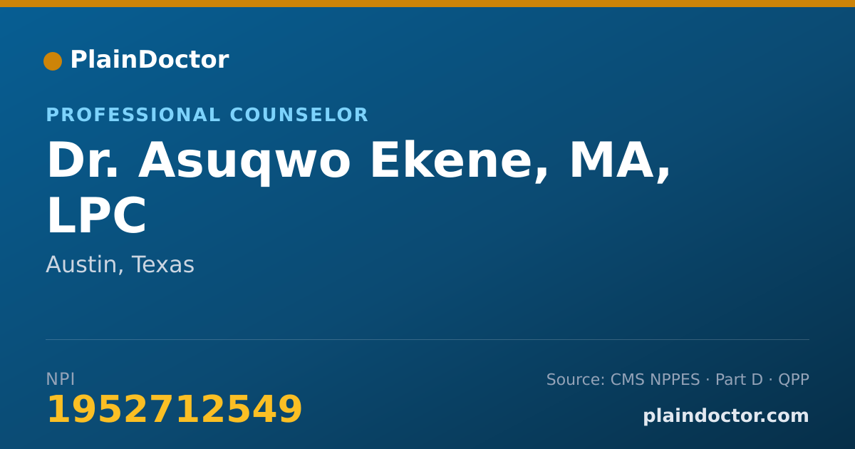 Shareable card for Asuqwo Ekene, MA, LPC - Professional Counselor, Austin, TX