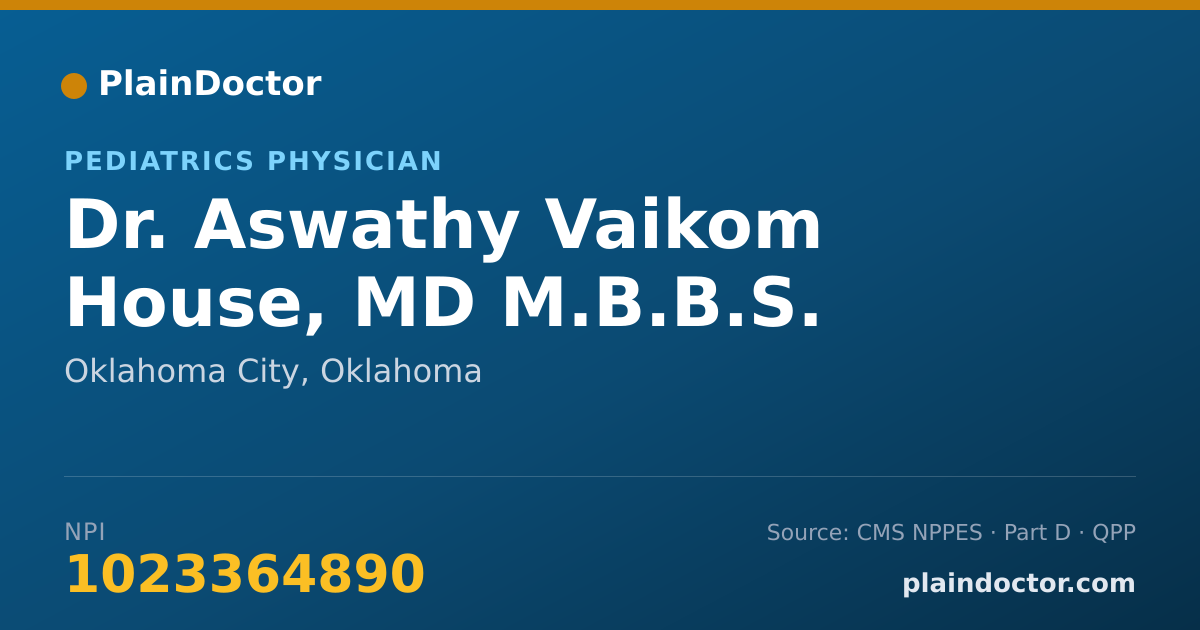 Shareable card for Aswathy Vaikom House, MD M.B.B.S. - Pediatrics Physician, Oklahoma City, OK