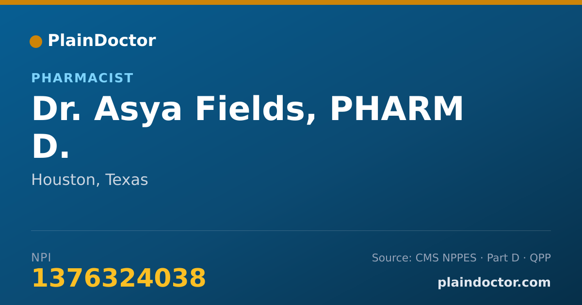 Shareable card for Asya Fields, PHARM D. - Pharmacist, Houston, TX