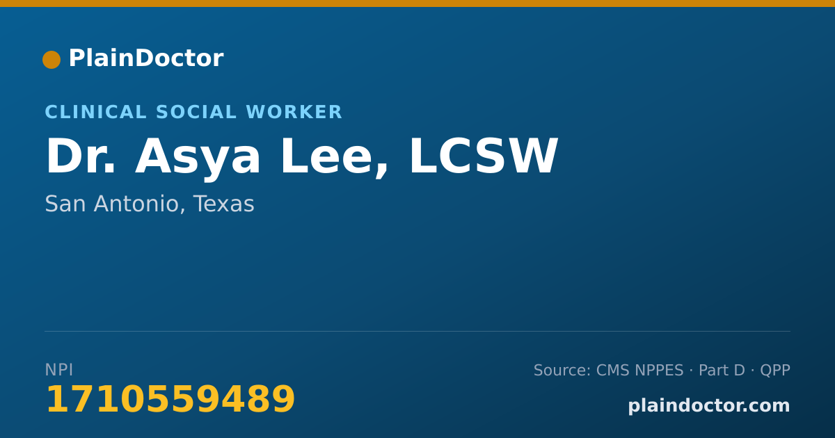 Shareable card for Asya Lee, LCSW - Clinical Social Worker, San Antonio, TX