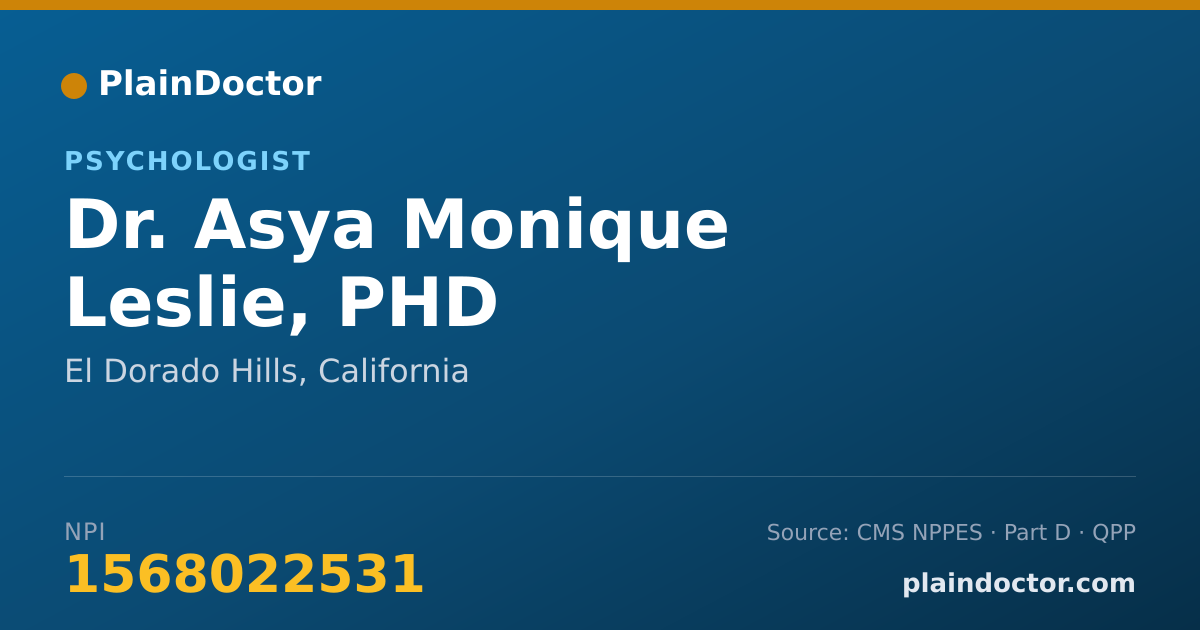 Shareable card for Asya Monique Leslie, PHD - Psychologist, El Dorado Hills, CA