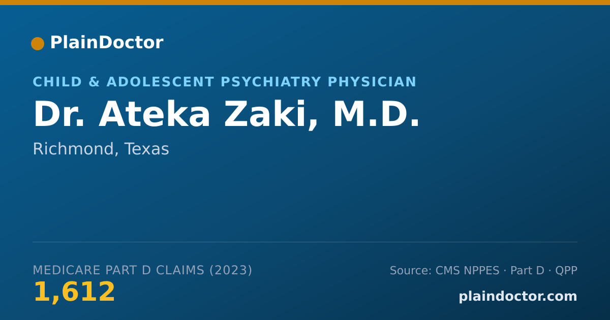 Shareable card for Ateka Zaki, M.D. - Child & Adolescent Psychiatry Physician, Richmond, TX