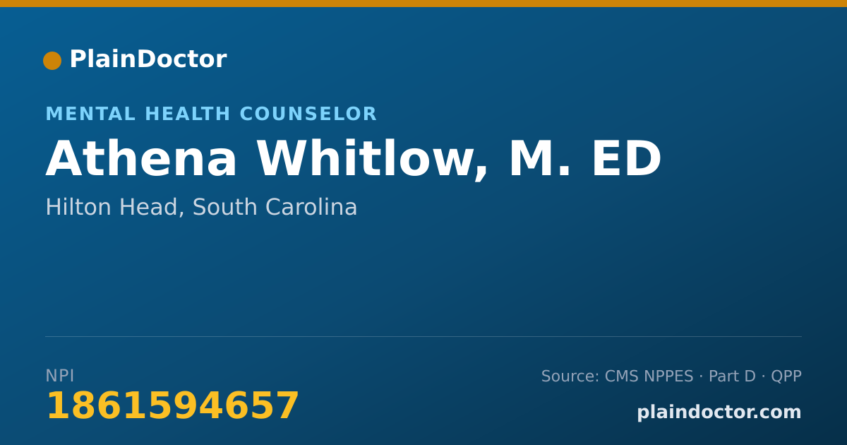 Shareable card for Athena Whitlow, M. ED - Mental Health Counselor, Hilton Head, SC
