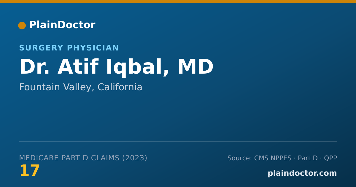 Shareable card for Atif Iqbal, MD - Surgery Physician, Fountain Valley, CA