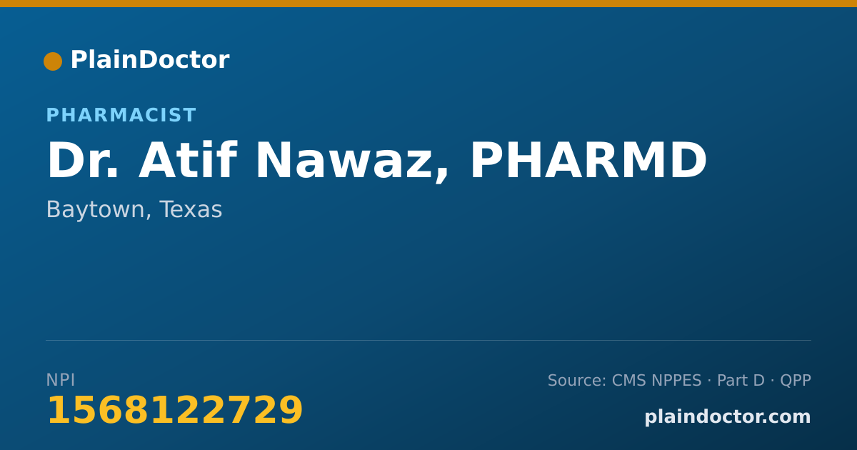 Shareable card for Atif Nawaz, PHARMD - Pharmacist, Baytown, TX