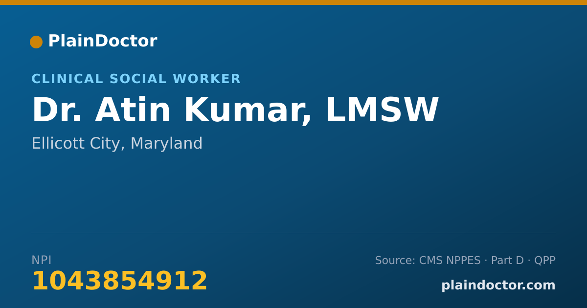 Shareable card for Atin Kumar, LMSW - Clinical Social Worker, Ellicott City, MD
