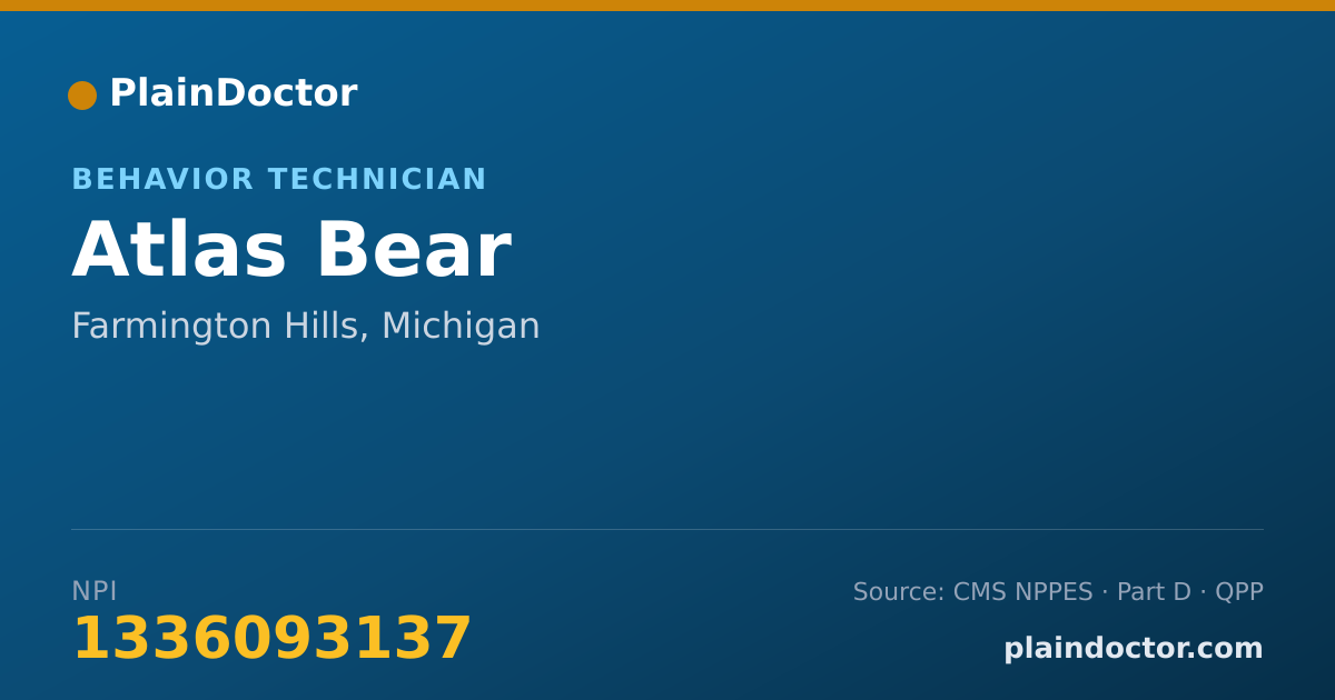 Shareable card for Atlas Bear - Behavior Technician, Farmington Hills, MI