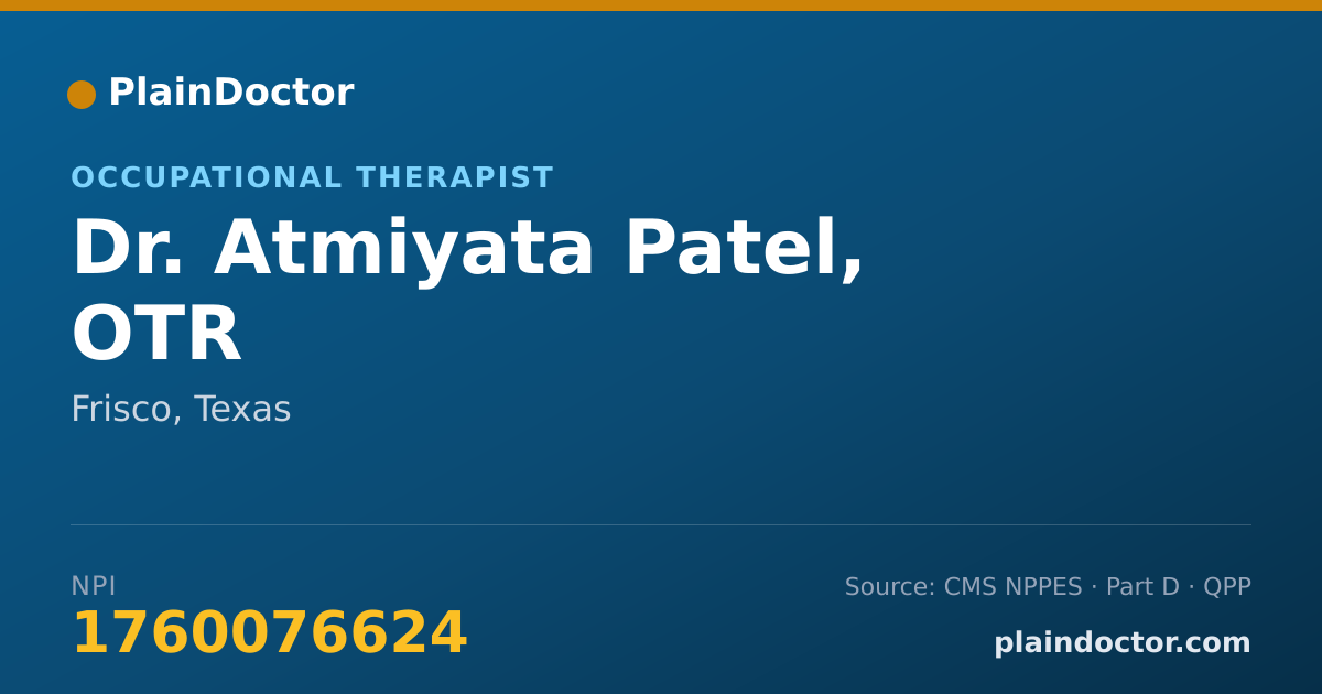 Shareable card for Atmiyata Patel, OTR - Occupational Therapist, Frisco, TX