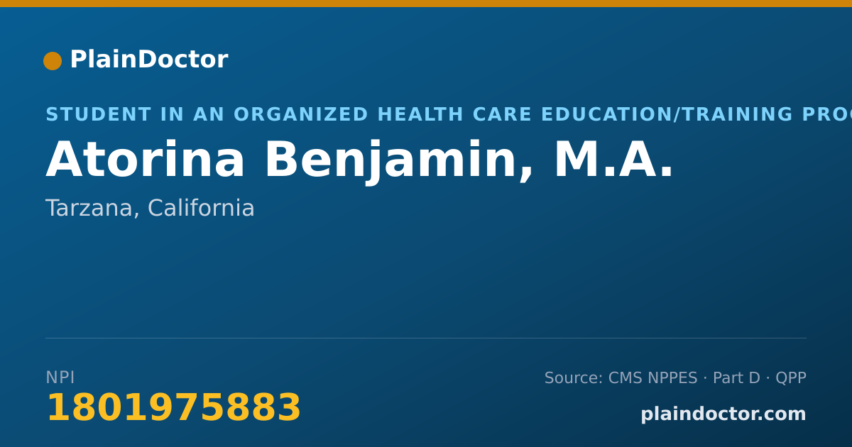 Shareable card for Atorina Benjamin, M.A. - Student in an Organized Health Care Education/Training Program, Tarzana, CA
