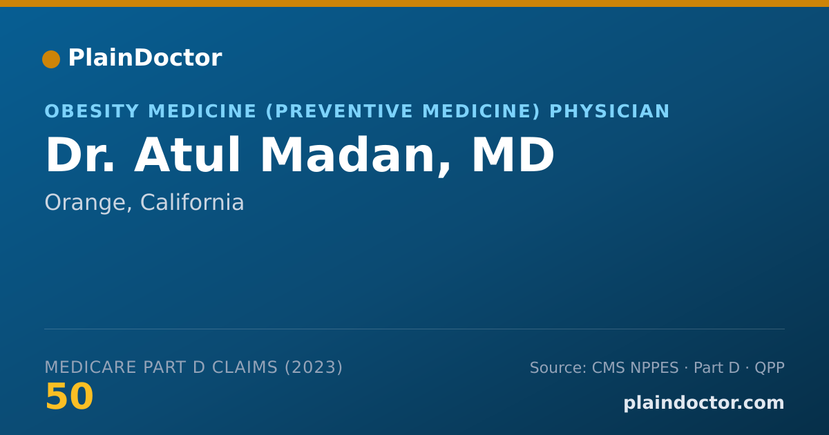 Shareable card for Atul Madan, MD - Obesity Medicine (Preventive Medicine) Physician, Orange, CA
