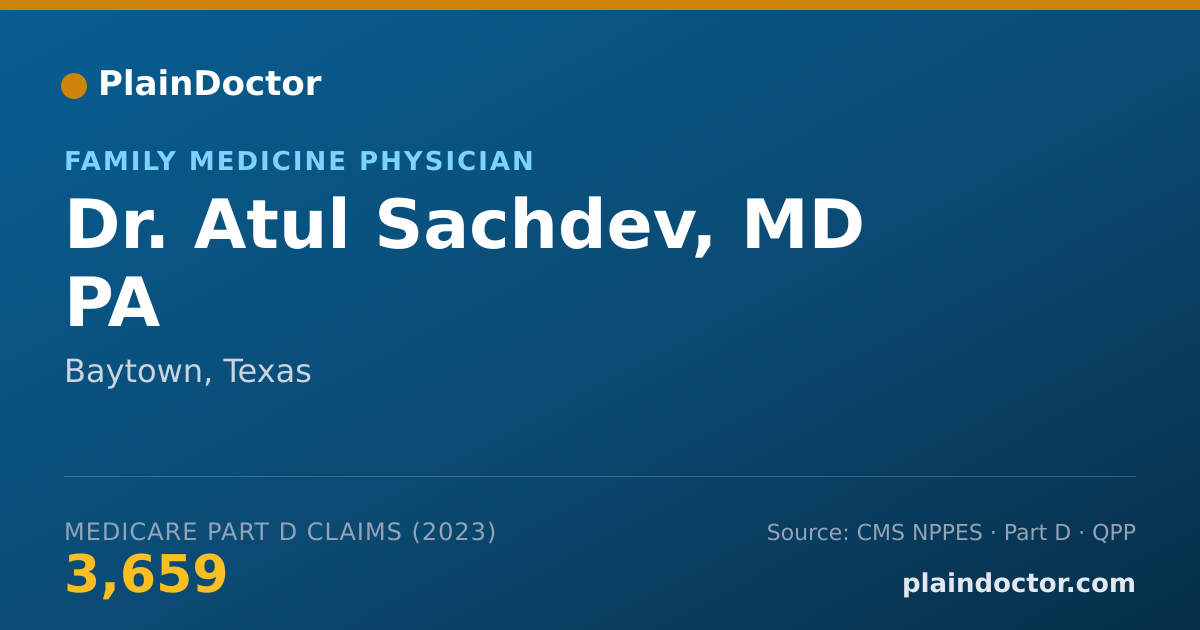 Shareable card for Atul Sachdev, MD PA - Family Medicine Physician, Baytown, TX