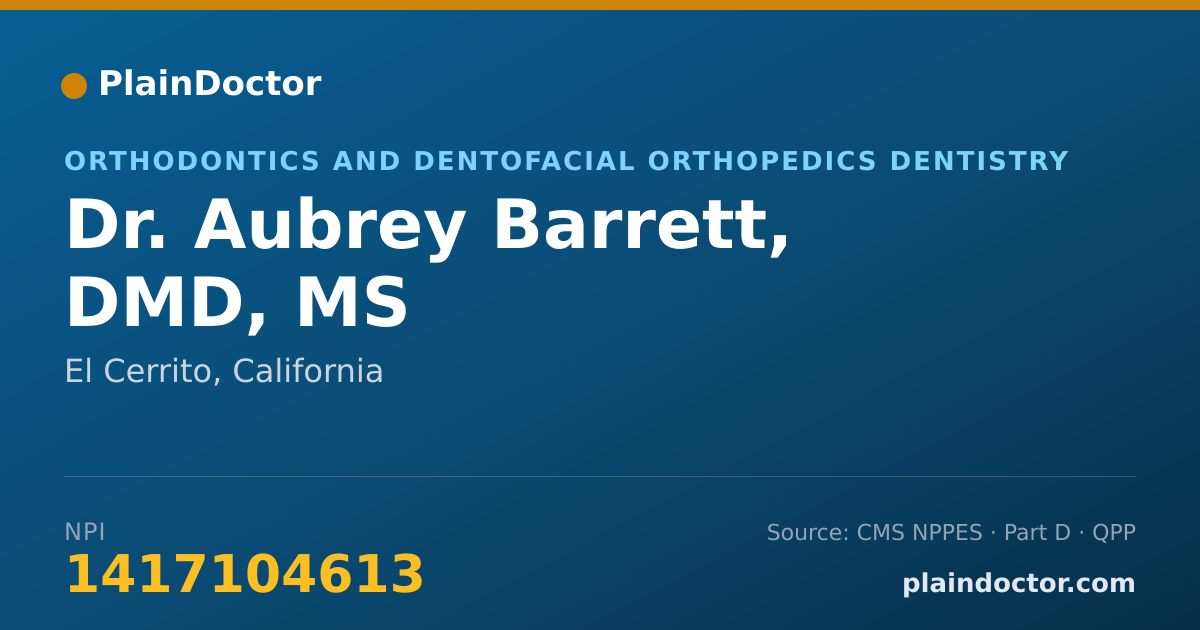 Shareable card for Aubrey Barrett, DMD, MS - Orthodontics and Dentofacial Orthopedics Dentistry, El Cerrito, CA