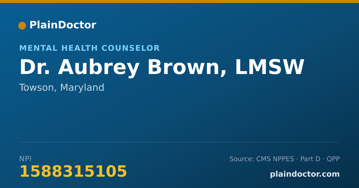 Shareable card for Aubrey Brown, LMSW - Mental Health Counselor, Towson, MD